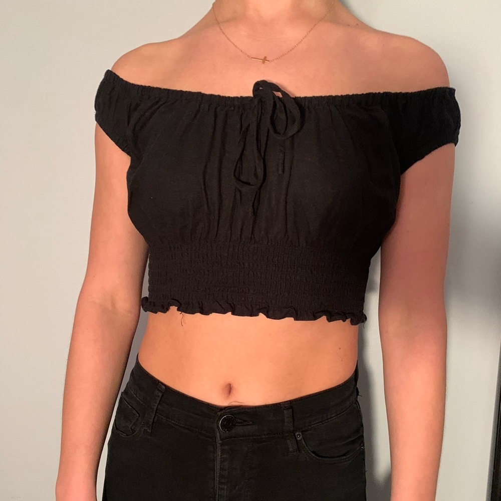 Black off the shoulder crop top
